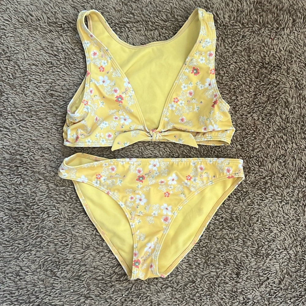 yellow flower kids bathing suit reversible